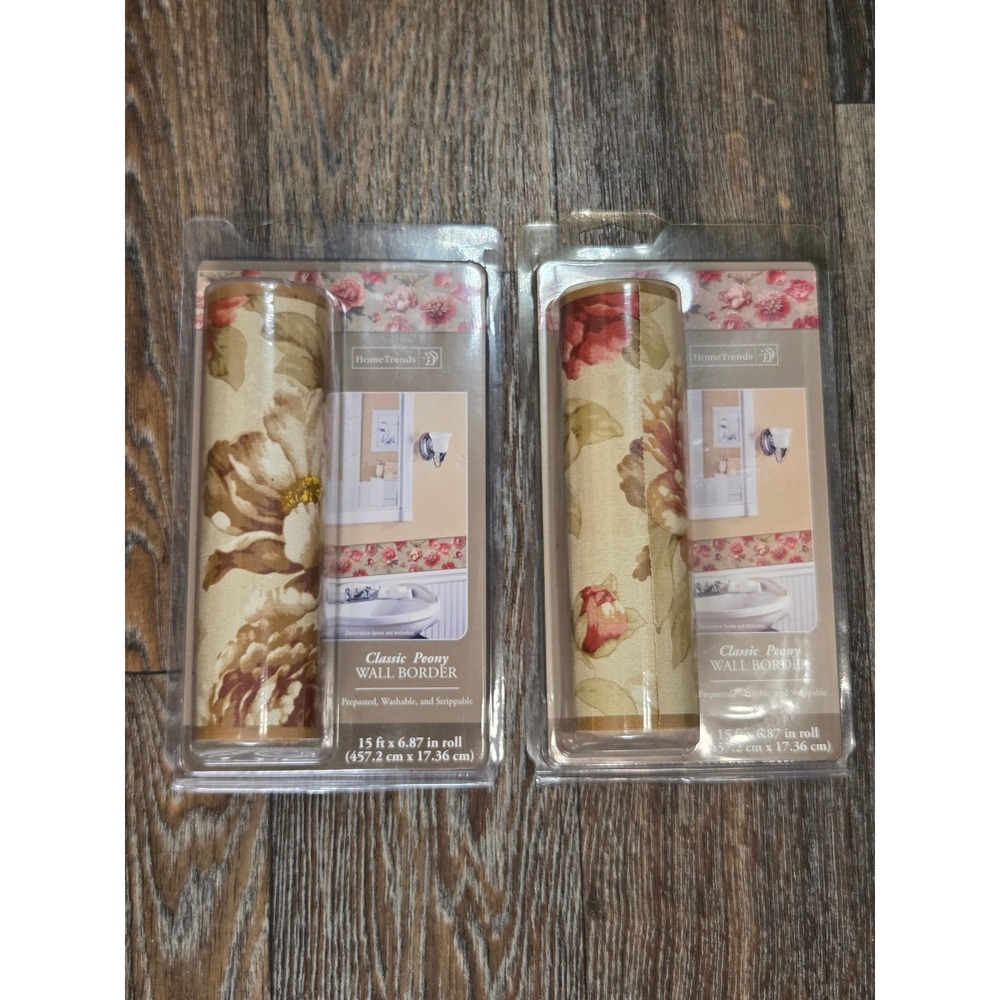 2pk HomeTrends Classic Peony Wall Border Floral Prepasted Washable 15ft x 6.87in